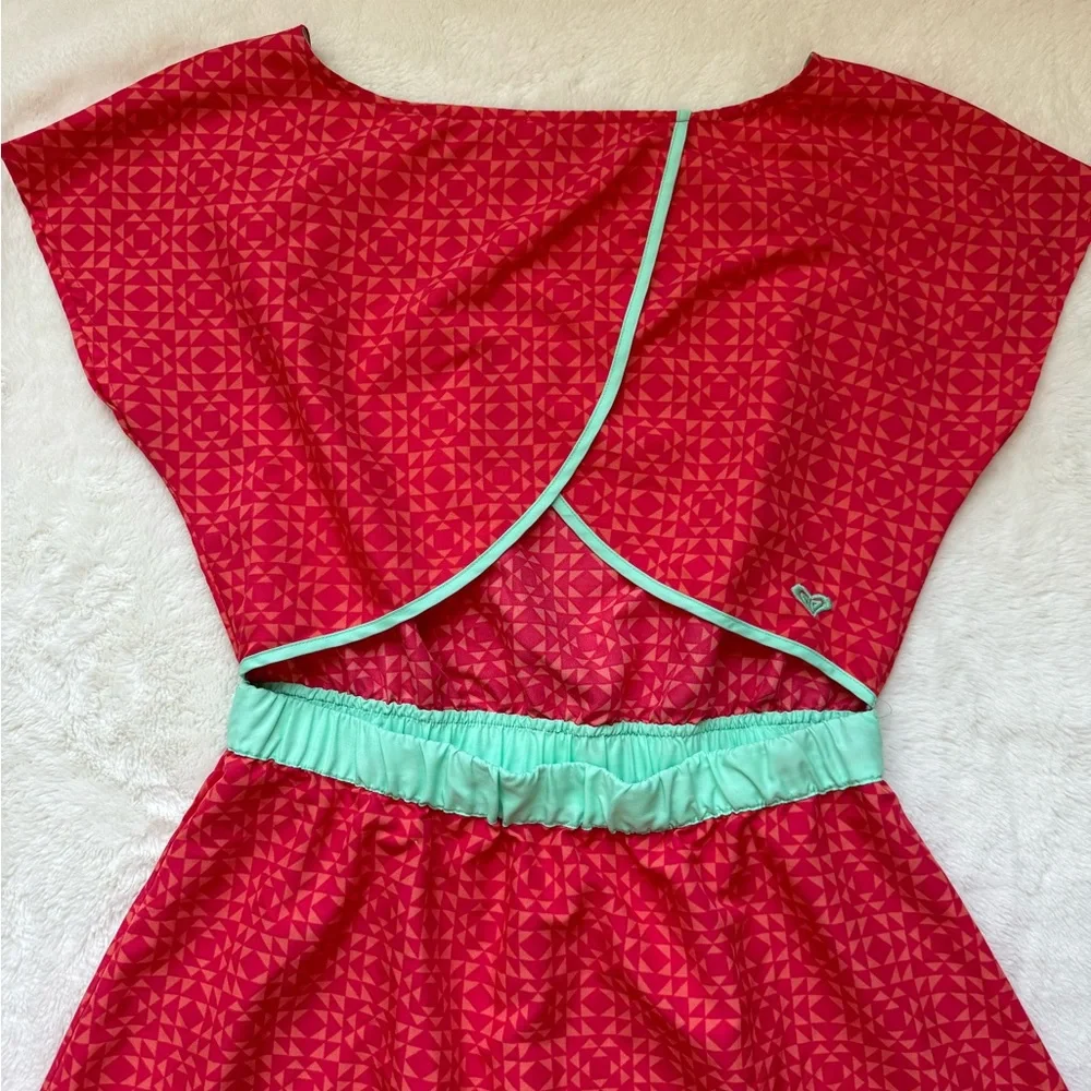 ❌SOLD❌Roxy Dress Teen's Large Red Geometric Mini Back Cutout Short Sleeve Swim - Picture 9 of 14